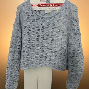 Pink Rose Light Blue Crochet Sweater